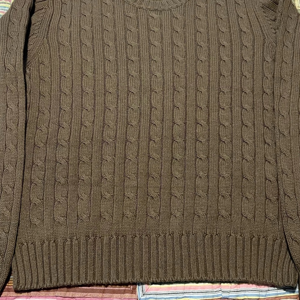 Vintage Tommy Hilfiger Cable Knit Brown Sweater Mens Y2K